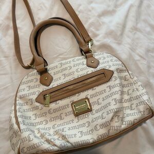 Juicy Couture Cream Logo Dome Satchel with Tan Trim